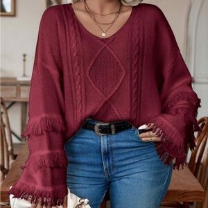 Burgundy Fringe Sweater
